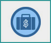 Blue image of small briefcase in circle with dollar sign in center