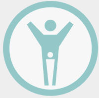 Teal circle with symbol of person in center